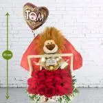 Caja Rosas Peluche Leo · Arreglo Floral A Domicilio