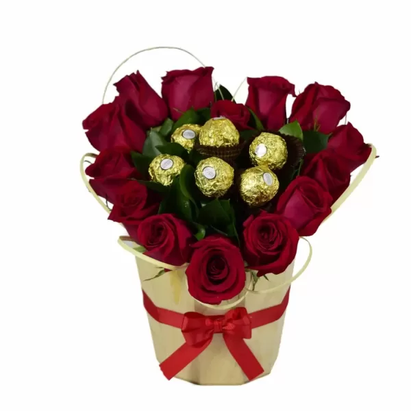 Rosas En Balde Con Chocolates