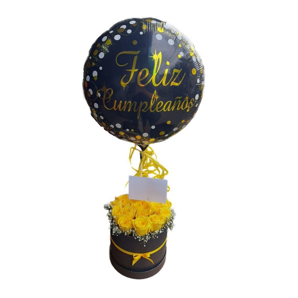 Enviar Flores Bogota 12 Baul Rosas Amarillas Globo · Floristería Online Floresya