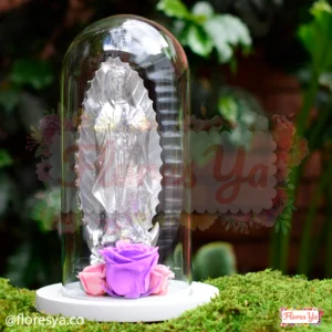 Virgen de Guadalupe Plateada Rosas Preservadas