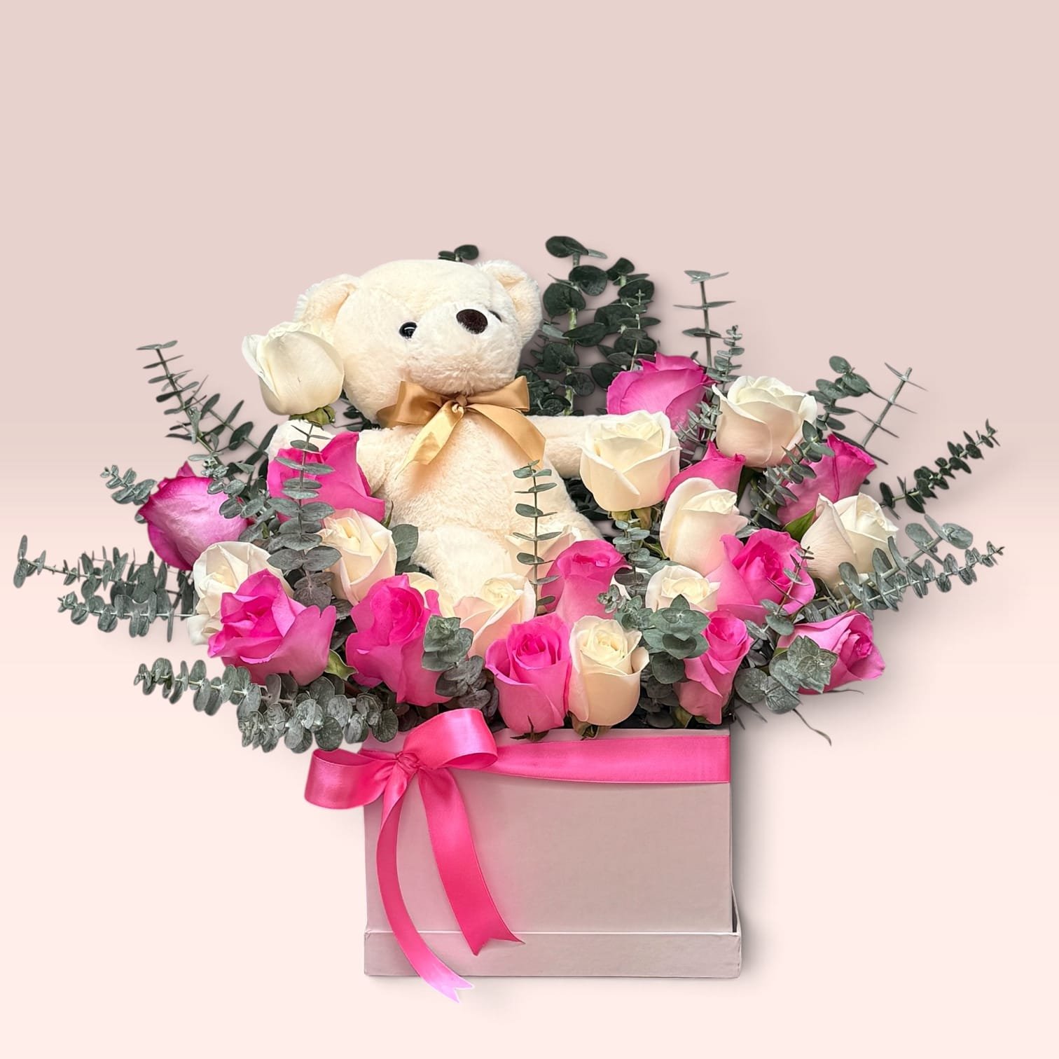 Caja De 24 Rosas Con Oso De Peluche 1 Caja De 24 Rosas Con Oso De Peluche